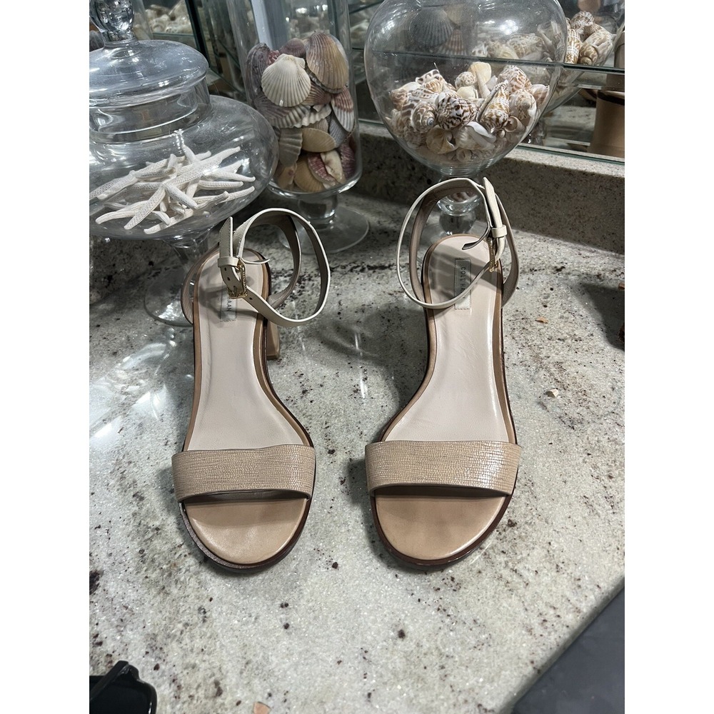 Cole Haan Women's Josie Block Heel Sandal Tan Ivory Brown Leather Size 8 M